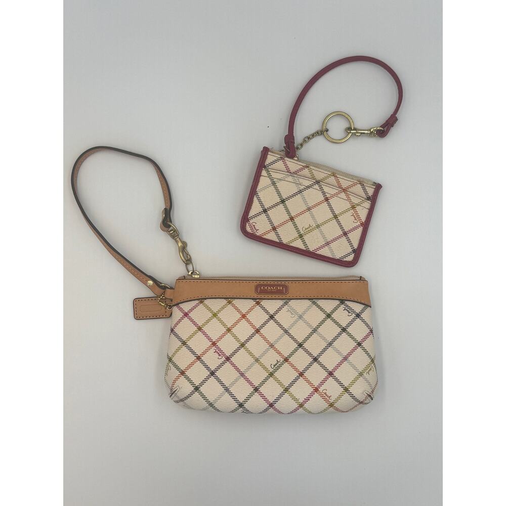 Coach Multicolor Plaid Wristlet & ID Card Holder Keychain Matching Set - Picture 3 of 10